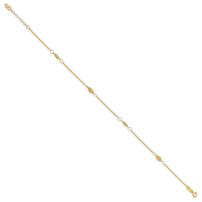 14k Yellow Gold Diamond-cut Rice Puff Beads 4-Station 10" Anklet