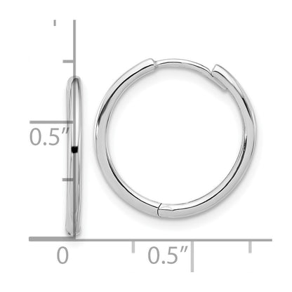 14K White Gold Polished Hinged Hoop Earrings Gift for Women