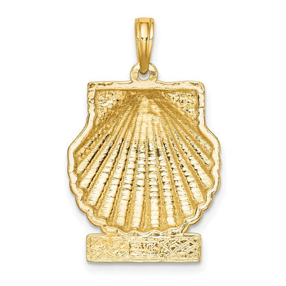 14k Yellow Gold OCEAN CITY Scallop Shell Charm Pendant for Women