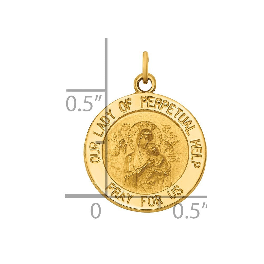 14k Yellow Gold Our Lady of Perpetual Help Medal Charm Pendant for Women