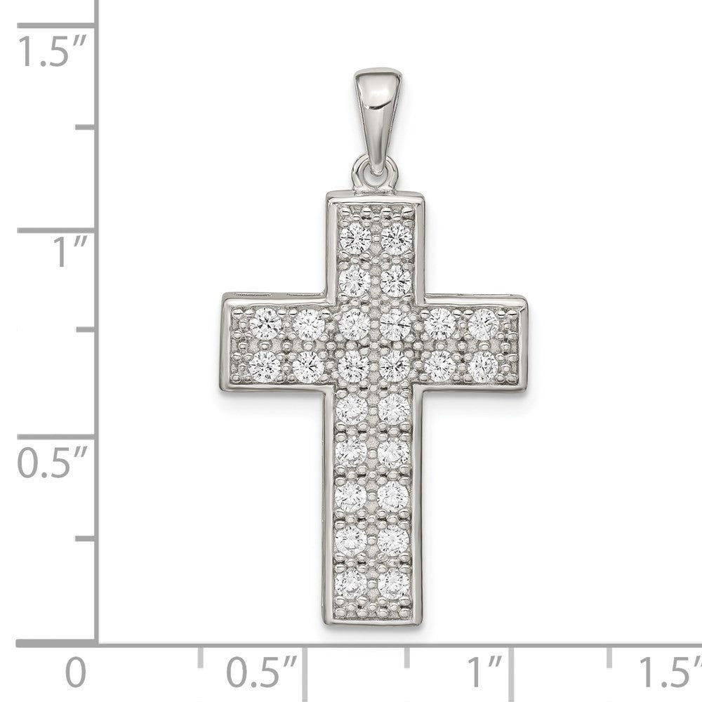 Sterling Silver Rhodium-plated Cubic Zirconia Latin Cross Pendant