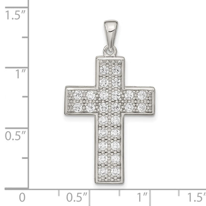 Sterling Silver Rhodium-plated Cubic Zirconia Latin Cross Pendant