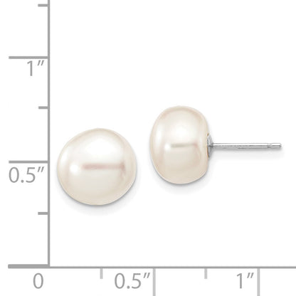 14k White Gold 9-10mm White Button Freshwater Cultured Pearl Stud Earrings