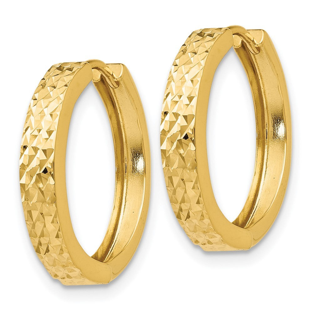 14k Yellow Gold Diamond-cut Hinged Hoop Earrings
