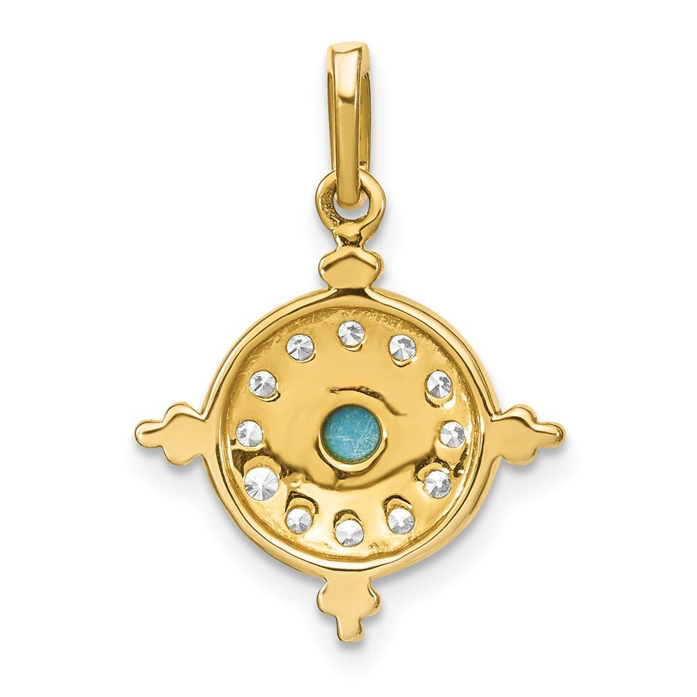 14k Yellow Gold Turquoise and White Topaz Pendant for Women