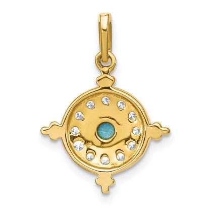 14k Yellow Gold Turquoise and White Topaz Pendant for Women