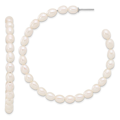 Sterling Silver 5-6mm Rice Freshwater Cultured Pearl C-Hoop Earrings