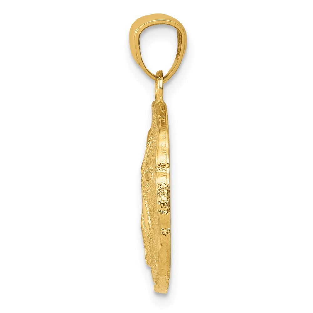 14k Yellow Gold Gold Polished Large Sand Dollar Pendant for Women