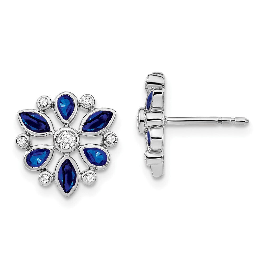 14k White Gold Sapphire and Diamond Stud Earrings