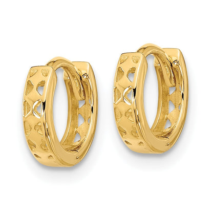 14k Yellow Gold Cut-out Design Hinged Hoop Earrings