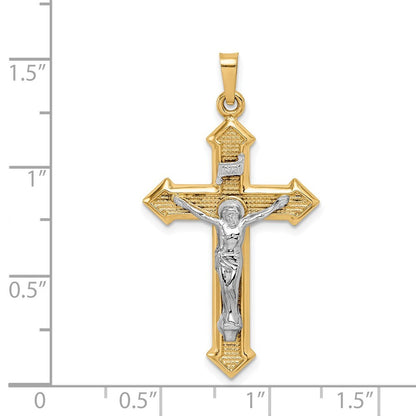 14k Two-tone Gold Polished and Textured INRI Crucifix Pendant for Women