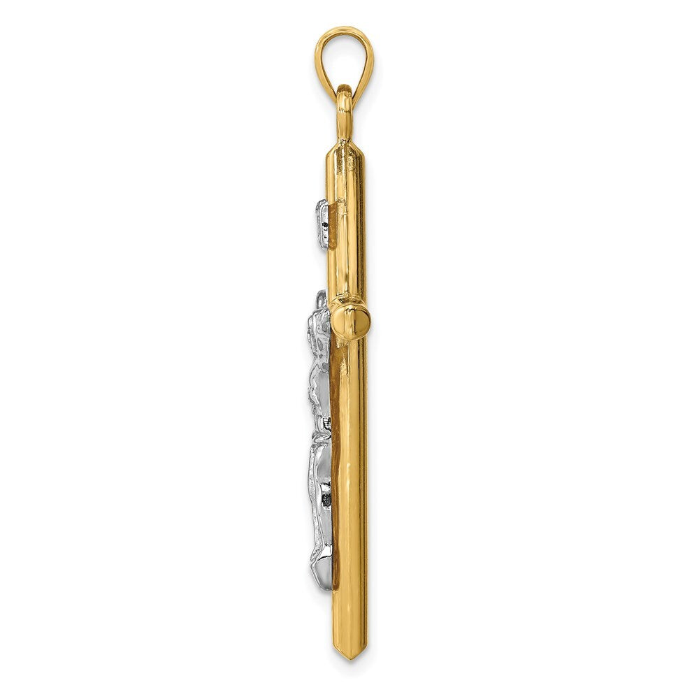 14k Two-tone Gold Hollow Crucifix Pendant for Women