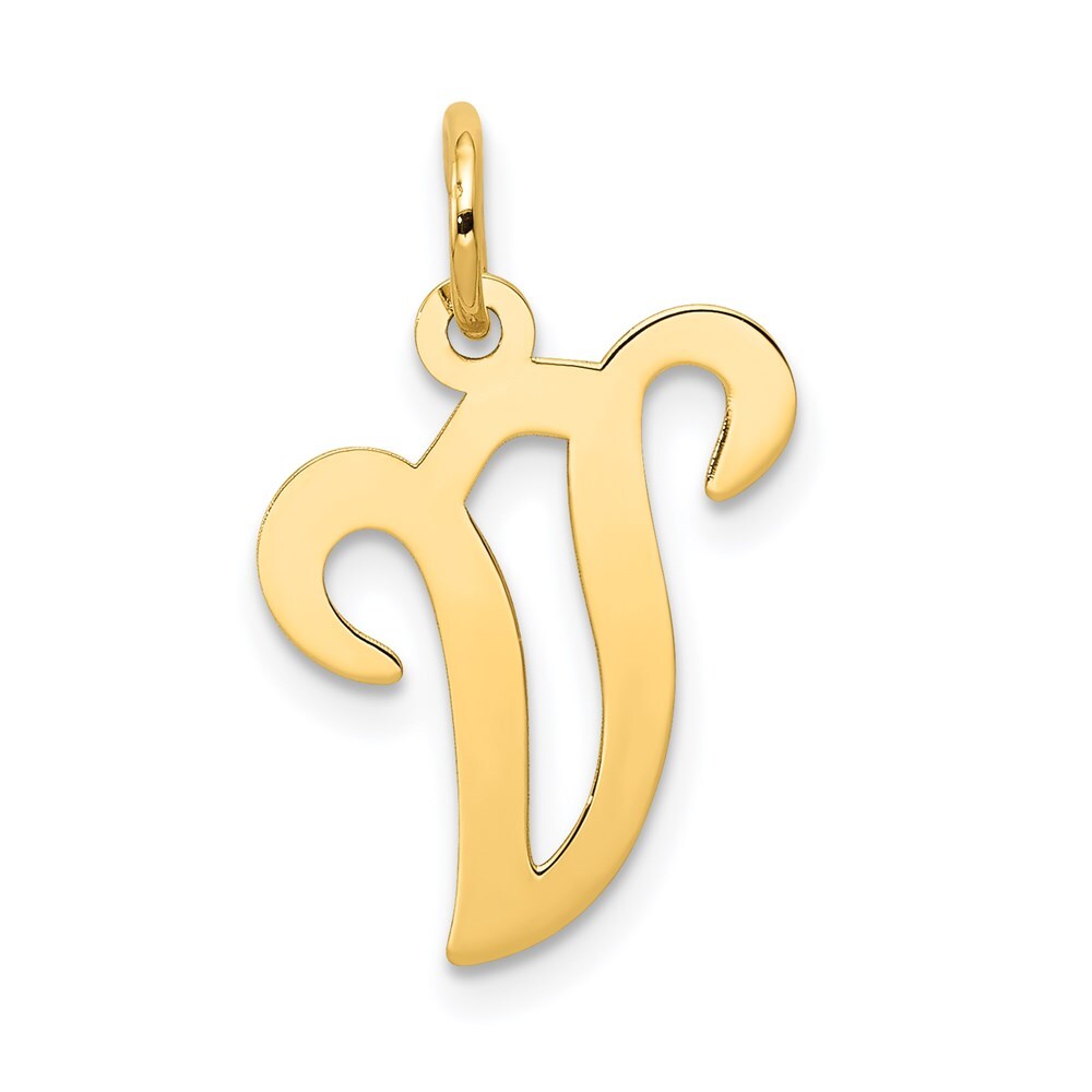 14k Yellow Gold Script Letter V Initial Charm Pendant for Women
