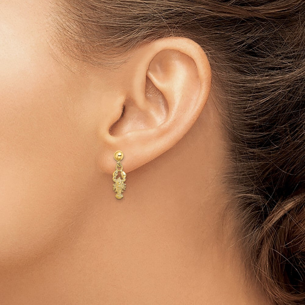 14k Yellow Gold Lobster Dangle Earrings Gift for Women