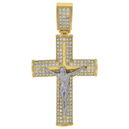 10kt Gold Two-Tone Cubic-Zirconia Cross Crucifix Religious Charm Pendant