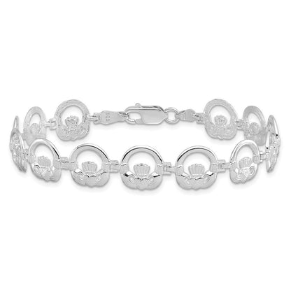 Sterling Silver Rhodium-Plated Polished Claddagh Circle Bracelet