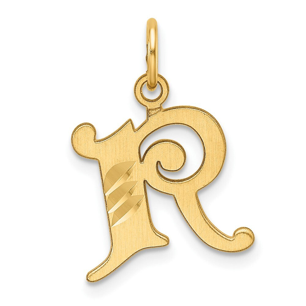 14k Yellow Gold Diamond-cut Letter R Initial Charm Pendant for Women