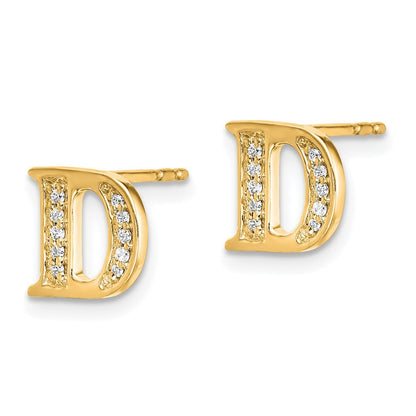 14k Yellow Gold Diamond Initial D Earrings