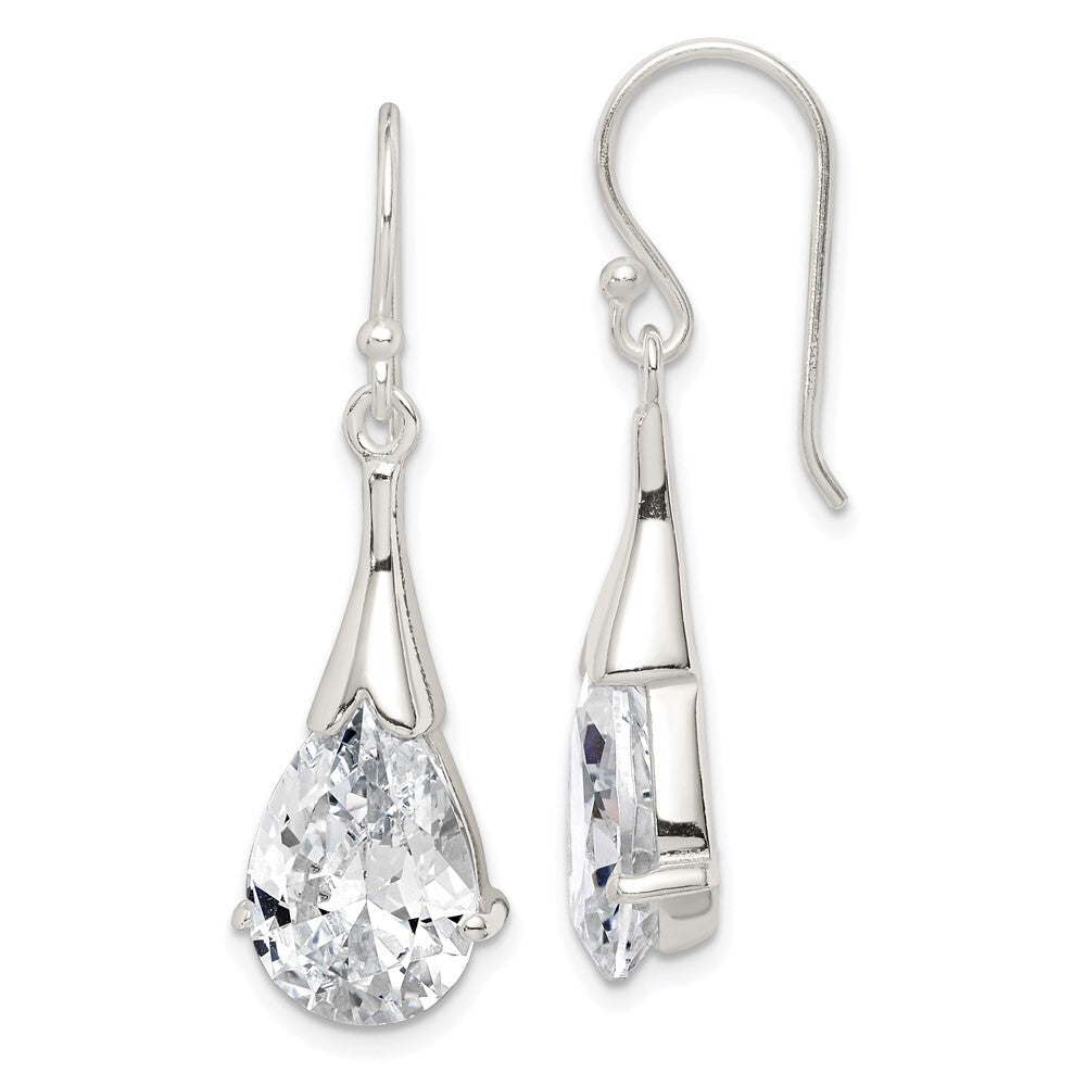 Sterling Silver Polished Cubic Zirconia Teardrop Dangle Earrings