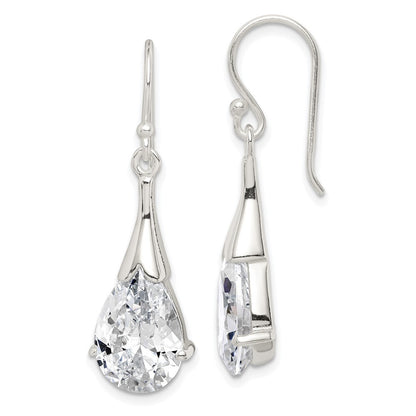 Sterling Silver Polished Cubic Zirconia Teardrop Dangle Earrings
