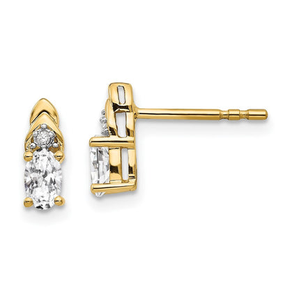 14k Yellow Gold White Topaz and Diamond Stud Earrings Gift for Women