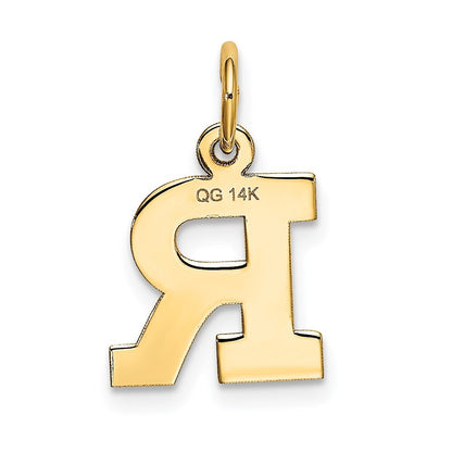 14k Yellow Gold Small Block Letter R Initial Charm Pendant for Women