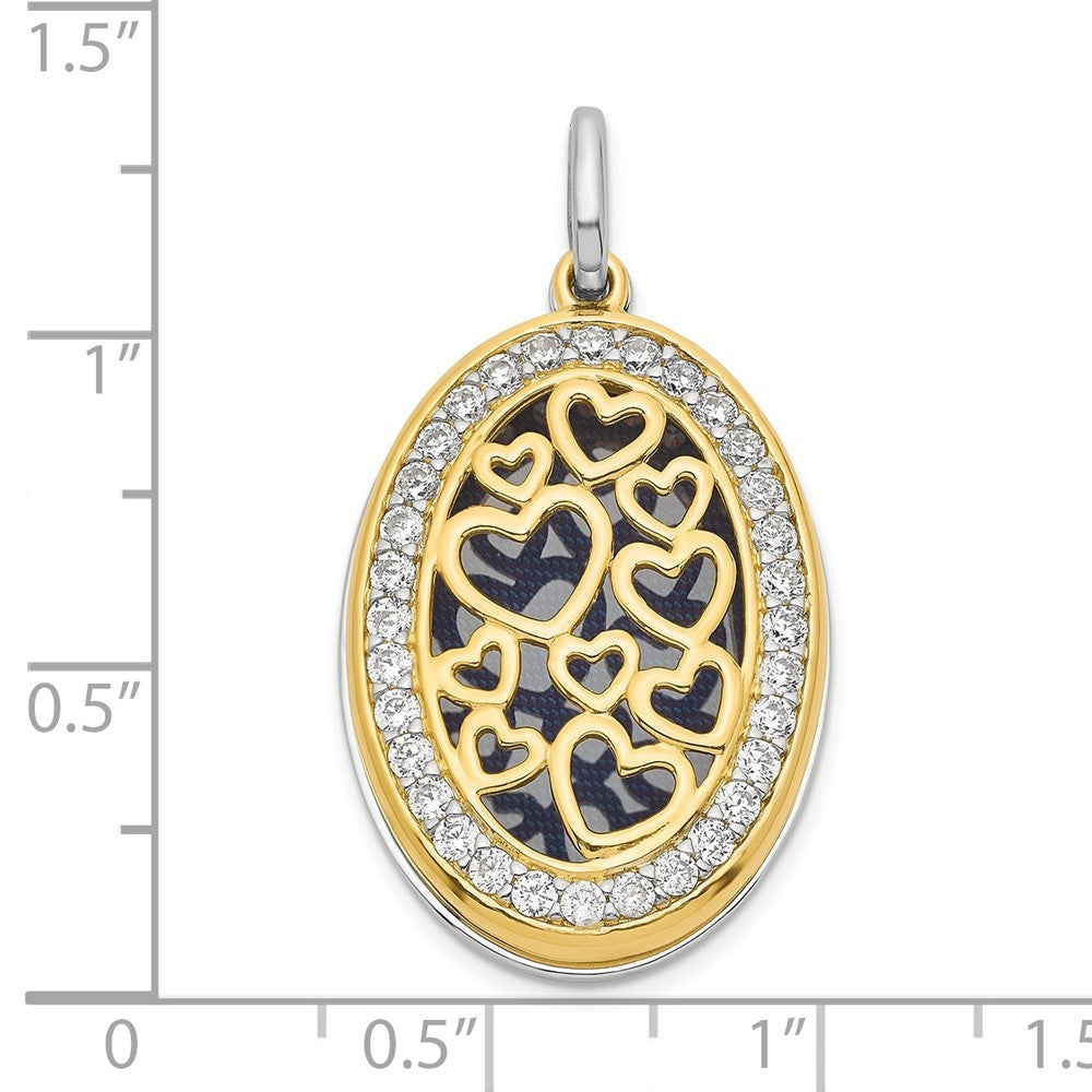 Sterling Silver Yellow & White Heart Cubic Zirconia 26mm Swing Locket