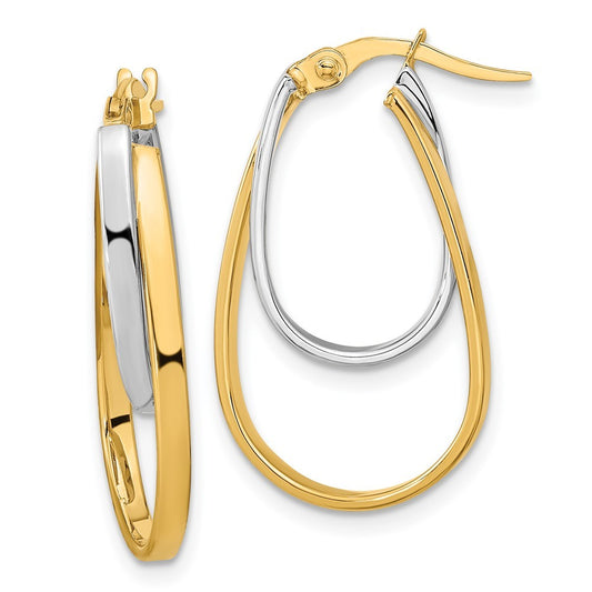 14k Two-tone Gold Polished Double Oval Hoop Earrings