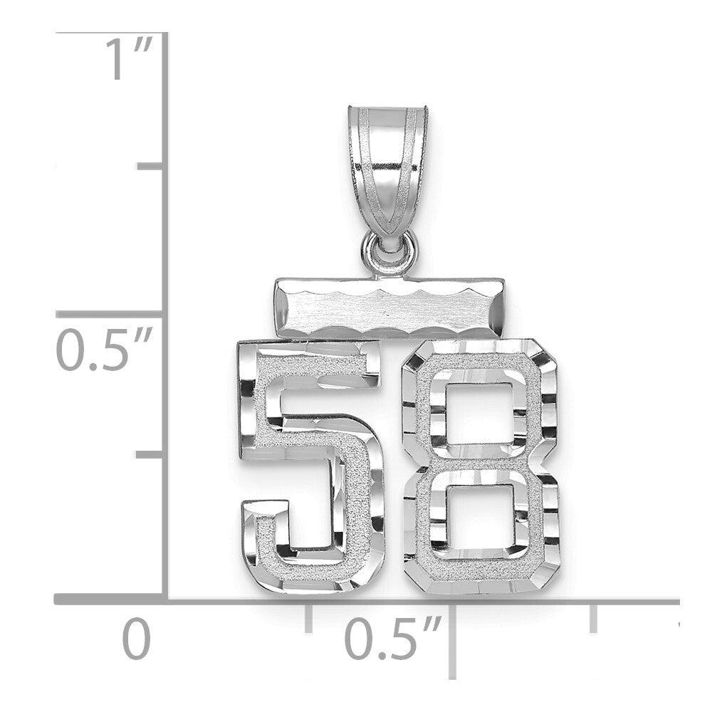 14k White Gold Small Brushed Diamond-cut Number 58 Charm Pendant for Women