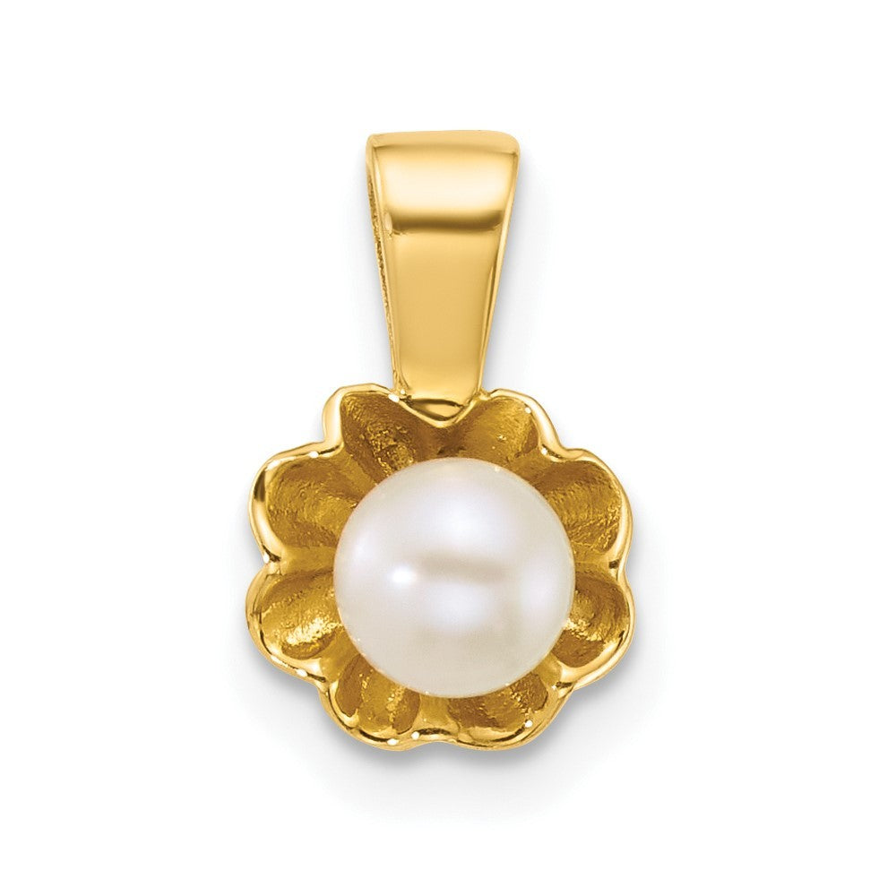 14k Yellow Gold  4-5mm Button White Freshwater Cultured Pearl Flower Pendant