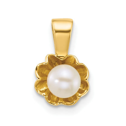 14k Yellow Gold  4-5mm Button White Freshwater Cultured Pearl Flower Pendant