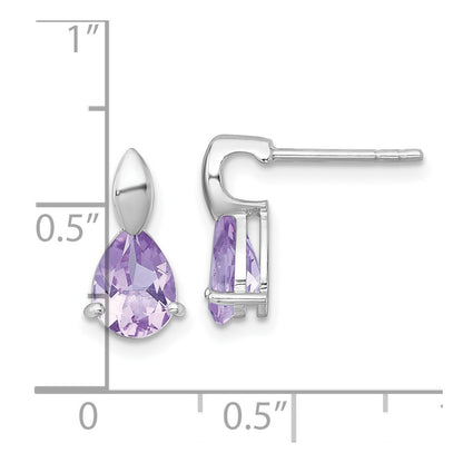 Sterling Silver Rhodium-plated Polished Pear Amethyst Teardrop Earrings