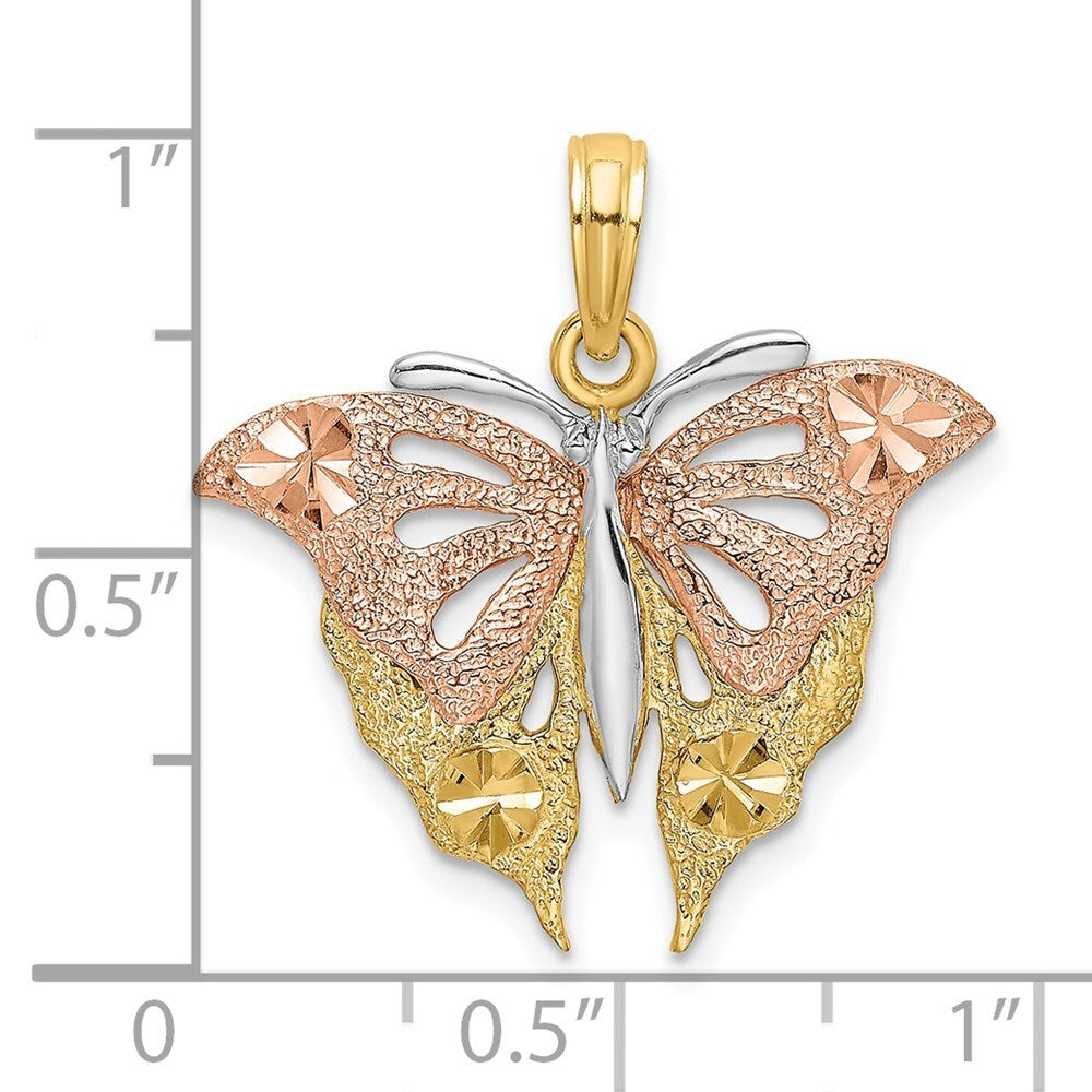 14k Two-tone Gold and White Rhodium Diamond-cut Butterfly Charm Pendant