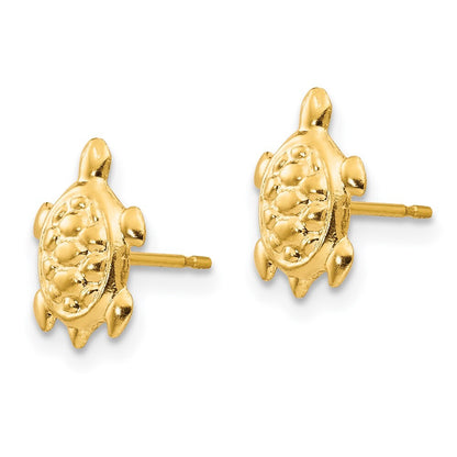 14k Yellow Gold Turtle Stud Earrings Gift for Women