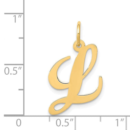14k Yellow Gold Medium Fancy Script Letter L Initial Charm Pendant for Women