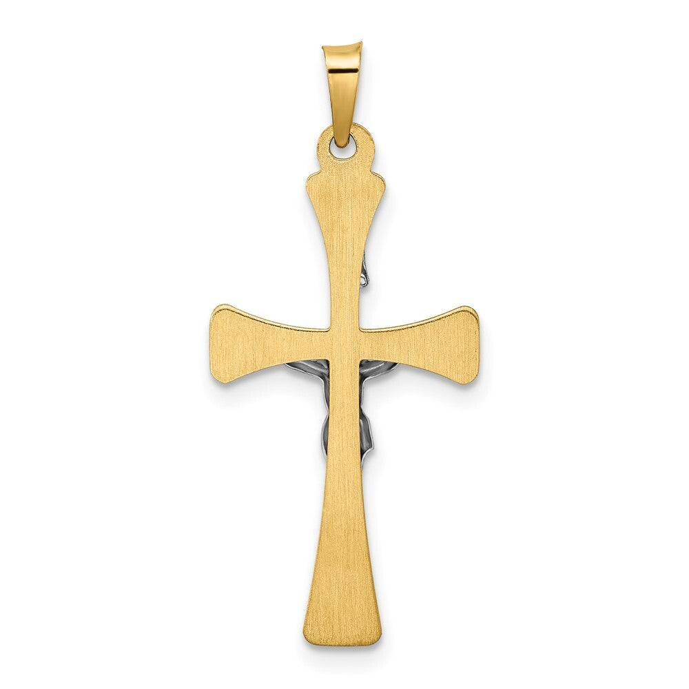 14k Two-tone Gold Polished Hollow INRI Crucifix Cross Pendant for Women