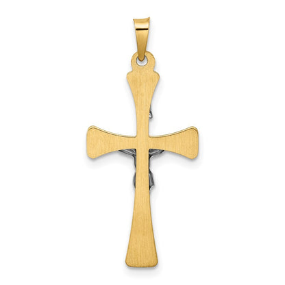 14k Two-tone Gold Polished Hollow INRI Crucifix Cross Pendant for Women