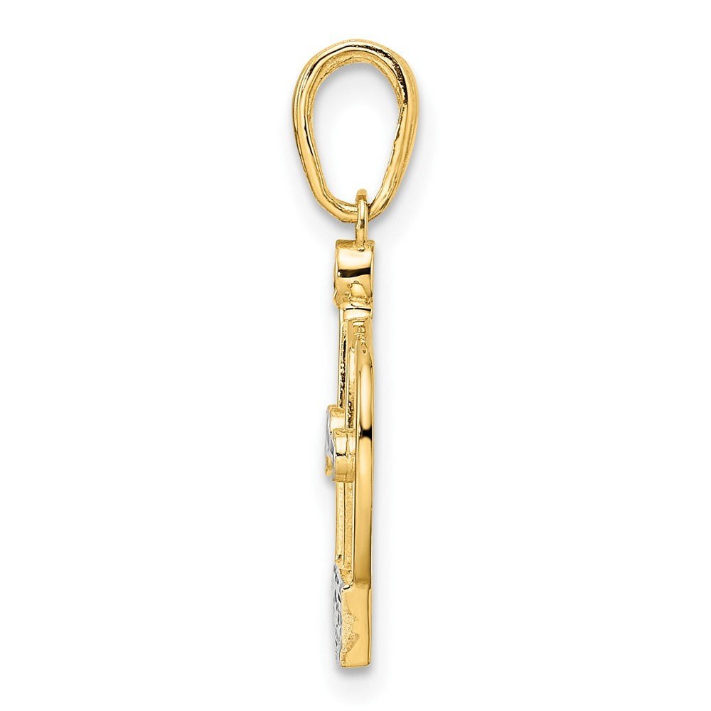 14k Yellow Gold and White Rhodium Diamond-cut Crown Pendant