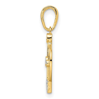 14k Yellow Gold and White Rhodium Diamond-cut Crown Pendant