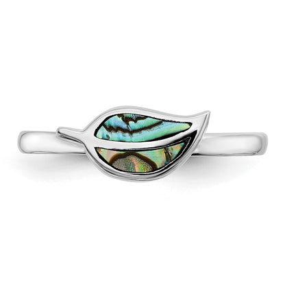Sterling Silver RH-plated Abalone Leaf Ring Size 8