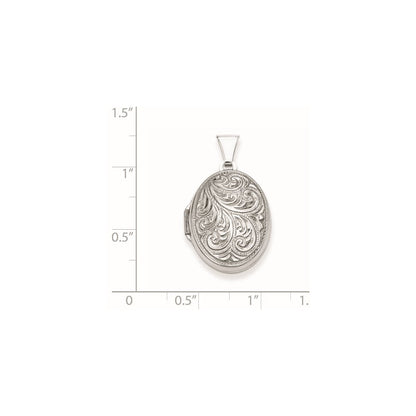 Sterling Silver Rhodium-plated Reversible Scroll Oval Locket