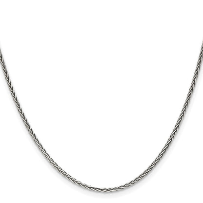 Sterling Silver Antiqued 1.6mm Solid Square Spiga Chain Necklace