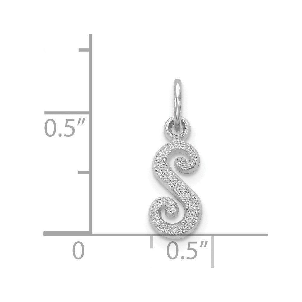 14k White Gold Casted Script Letter S Initial Charm Pendant