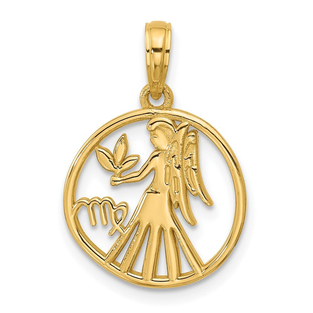 14k Yellow Gold Polished Round Virgo Pendant for Women