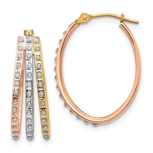 14k Tri-Color Gold Diamond Fascination Three Oval Hoop Earrings