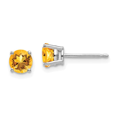 14k White Gold 5mm Citrine Stud Earrings Gift for Women