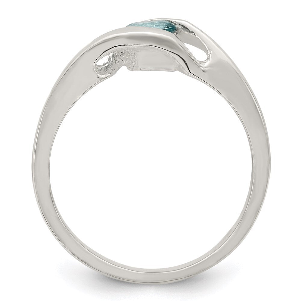 Sterling Silver Blue Glass Ring Size 8