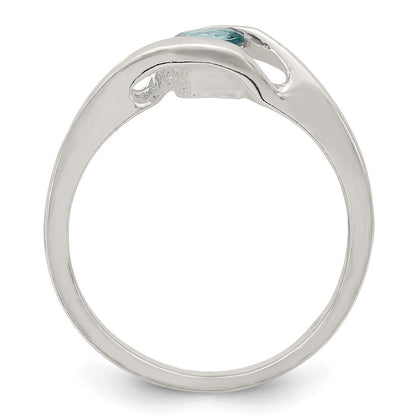 Sterling Silver Blue Glass Ring Size 8
