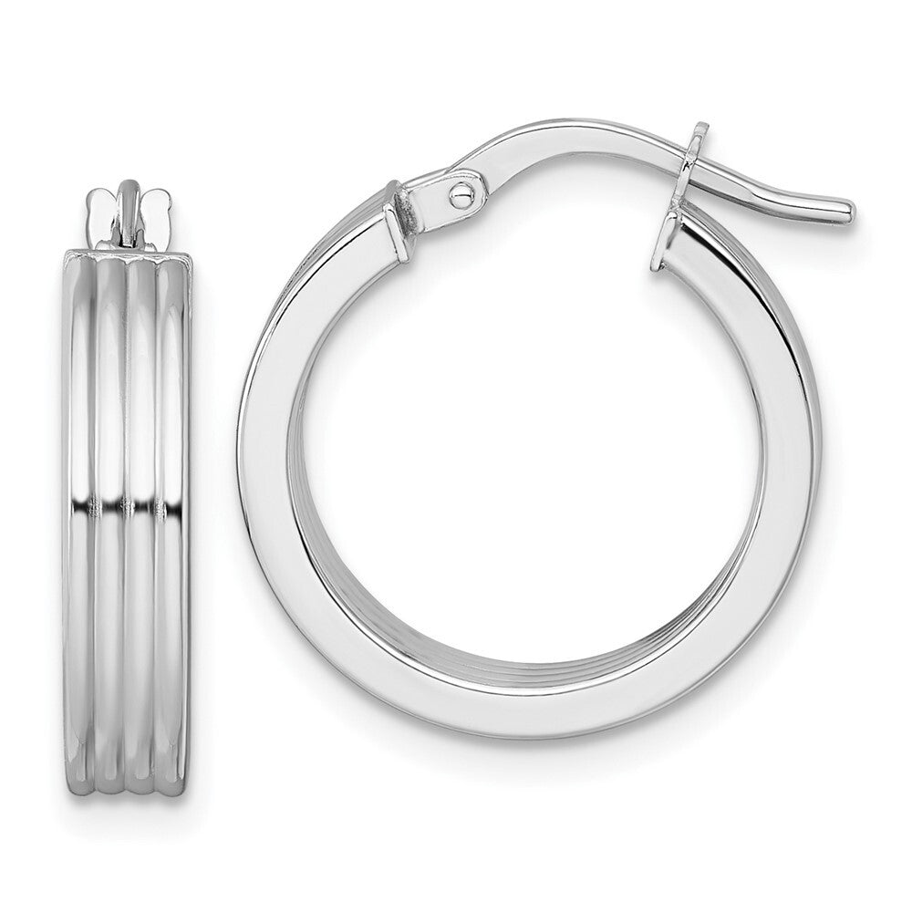 14k White Gold Polished Grooved Hoop Earrings Gift for Women