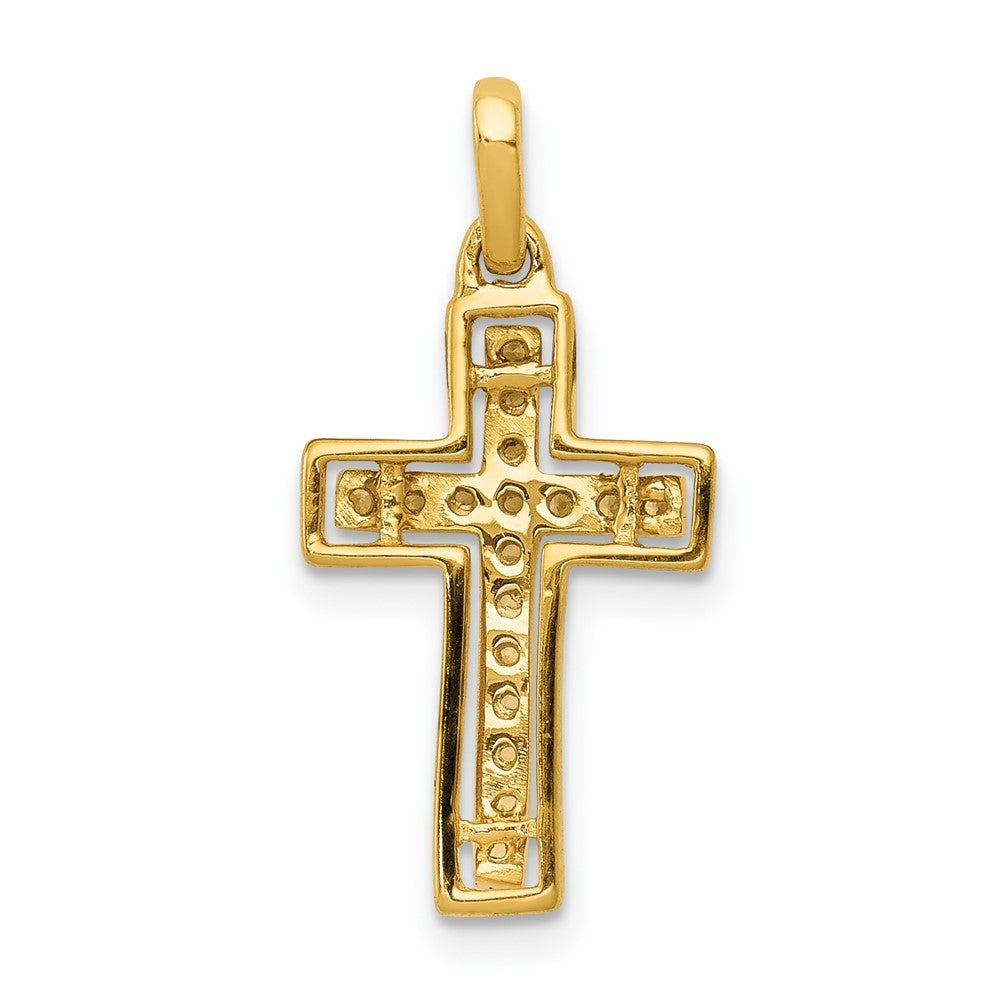 14k Yellow Gold and Rhodium 1/8ct. Diamond Cross Pendant